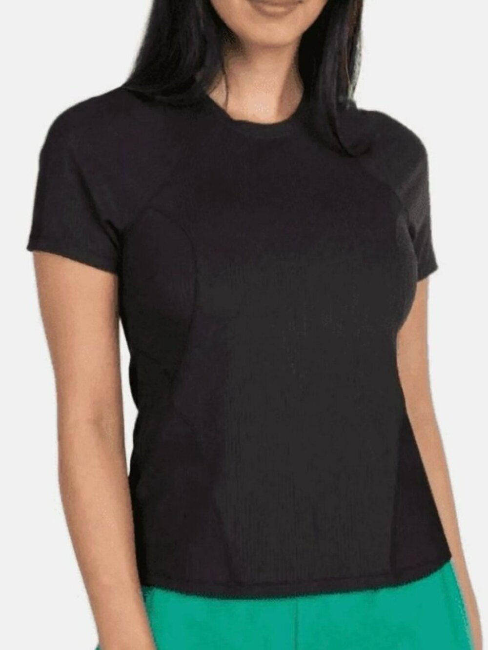 Women’s Ribbed Short Sleeve Active Black Tee